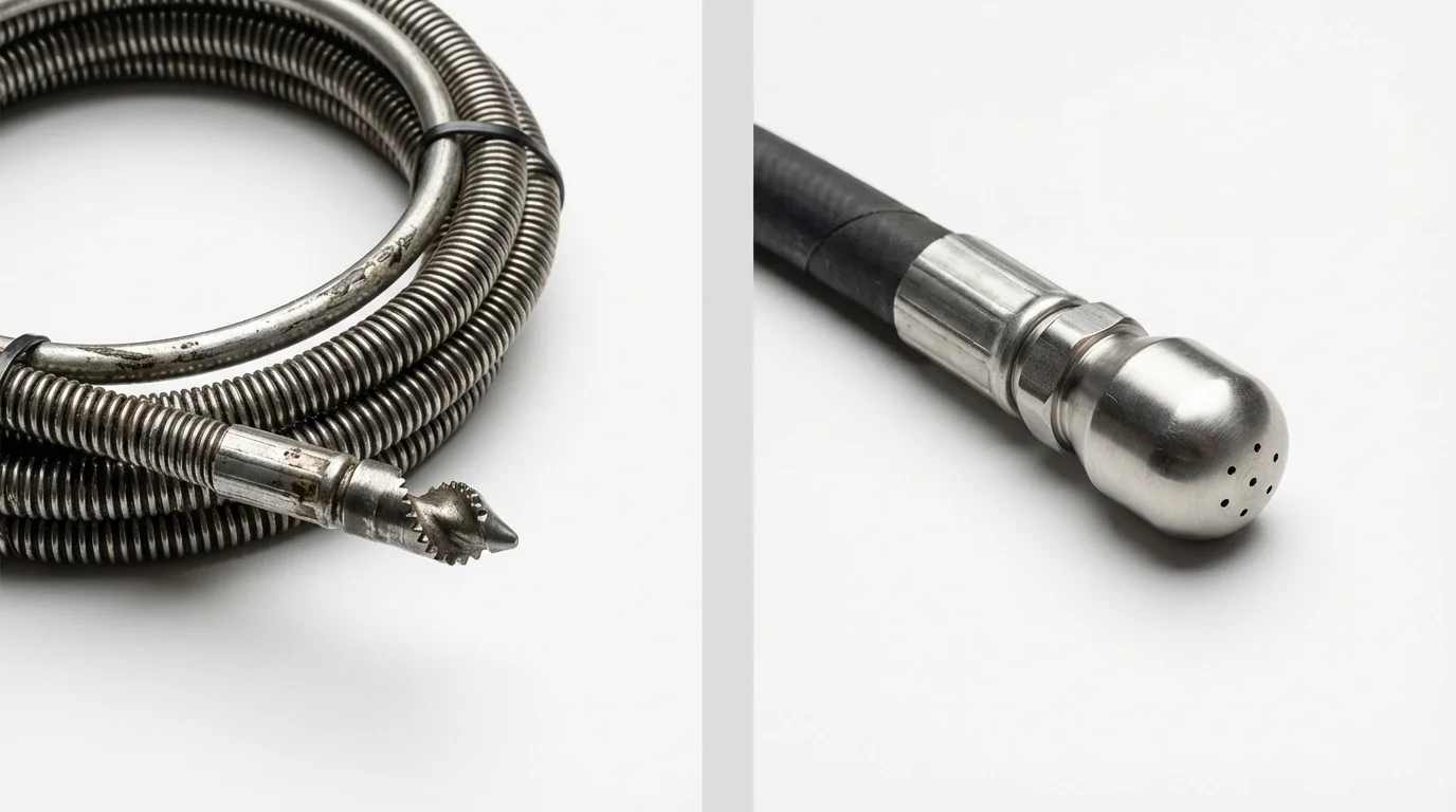 Drain snake cable and hydro jetting nozzle used for drain cleaning in Mound Bayou, MS