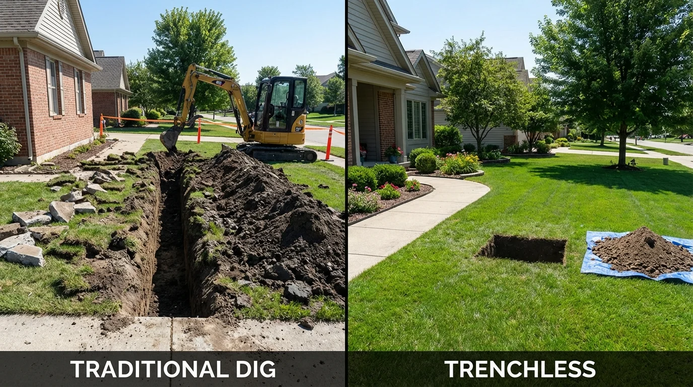 Trenchless sewer repair with minimal yard damage versus traditional excavation in Mound Bayou, MS